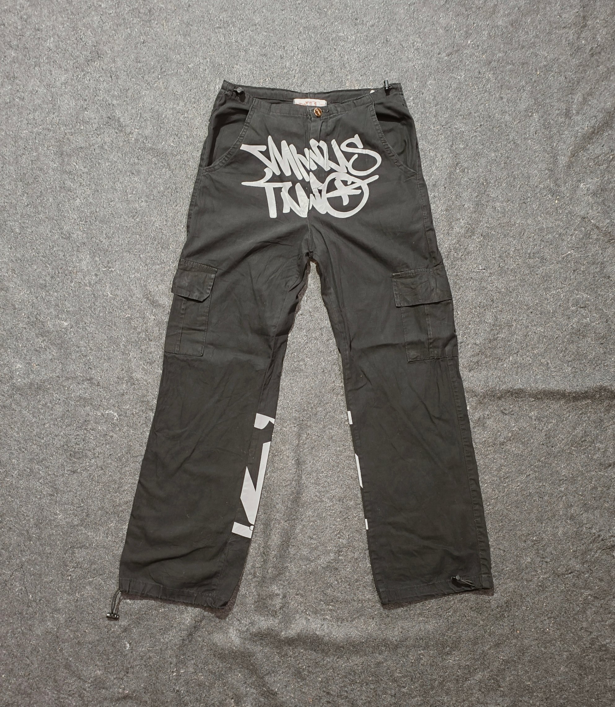 Minus Two Graphic Baggy Parachute Cargo Pants — pre-loved Bottoms on Slayyitt