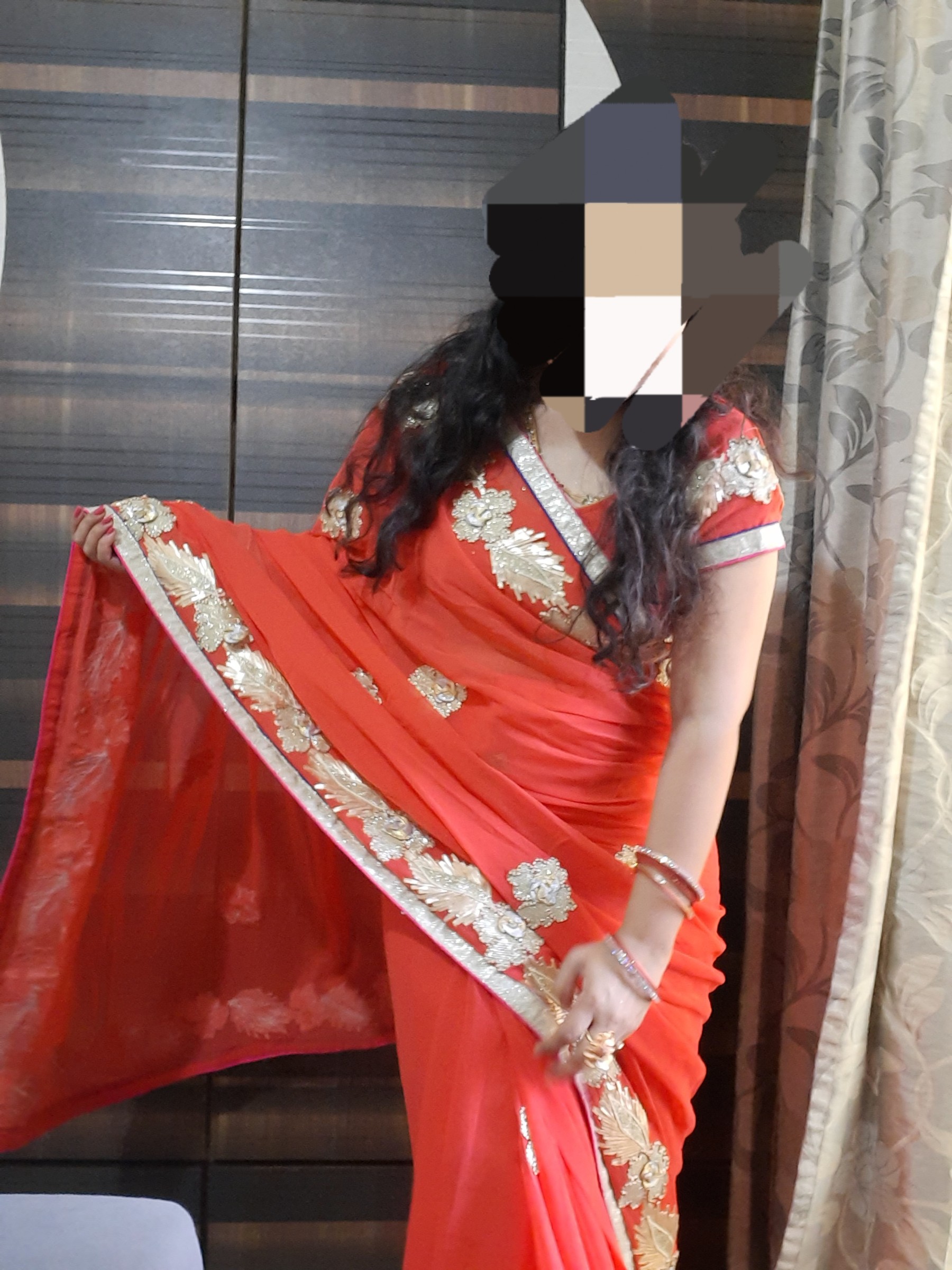Pure georgette Orange saree — pre-loved Ethnic Wear on Slayyitt