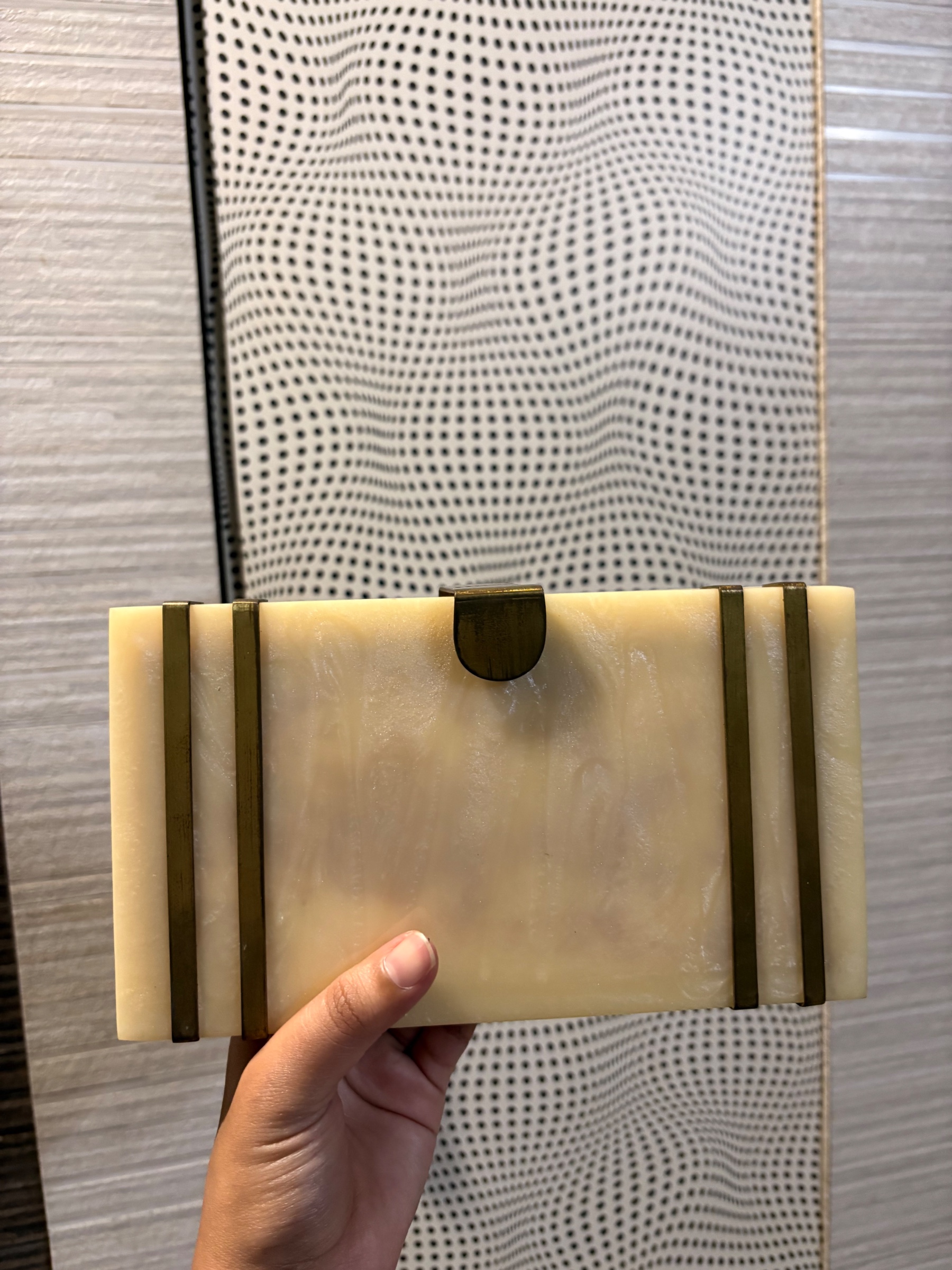 Yellow with golden strips marble clutch — pre-loved Accessories on Slayyitt