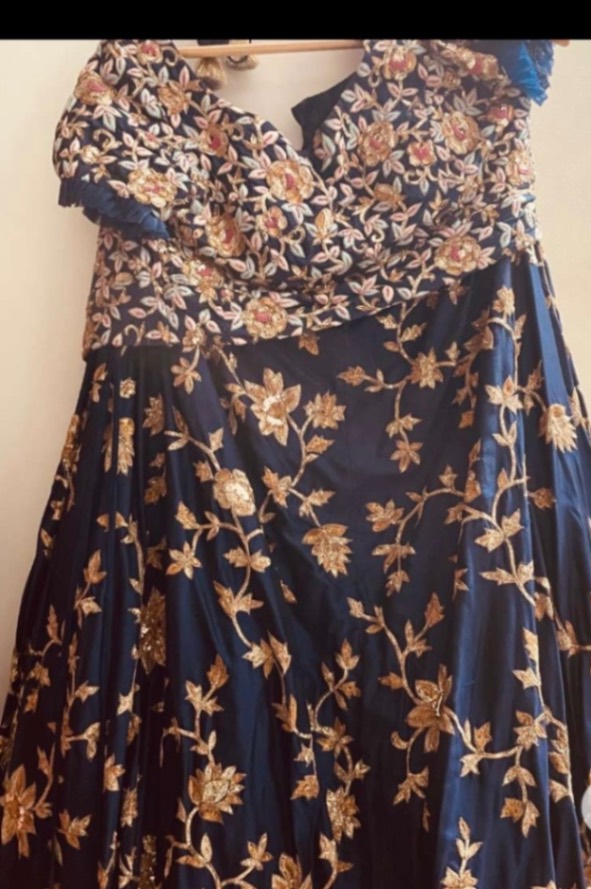 Navy Blue & Antique Gold Heavy Embroidered Lehenga | Pre-Loved — pre-loved Ethnic Wear on Slayyitt