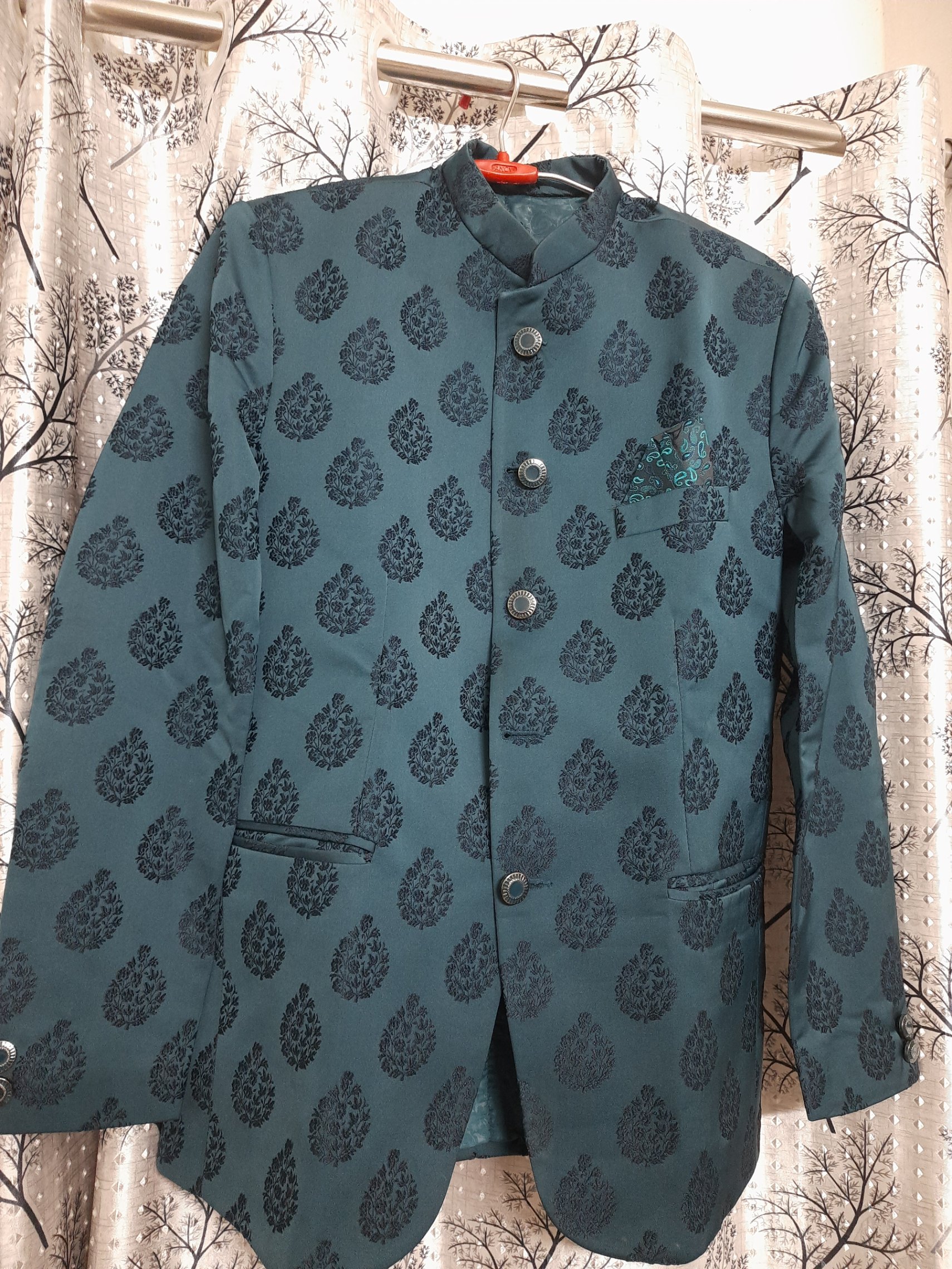 Elegant Teal Blue Indo-Western Suit for Men Size - S — pre-loved Ethnic Wear on Slayyitt