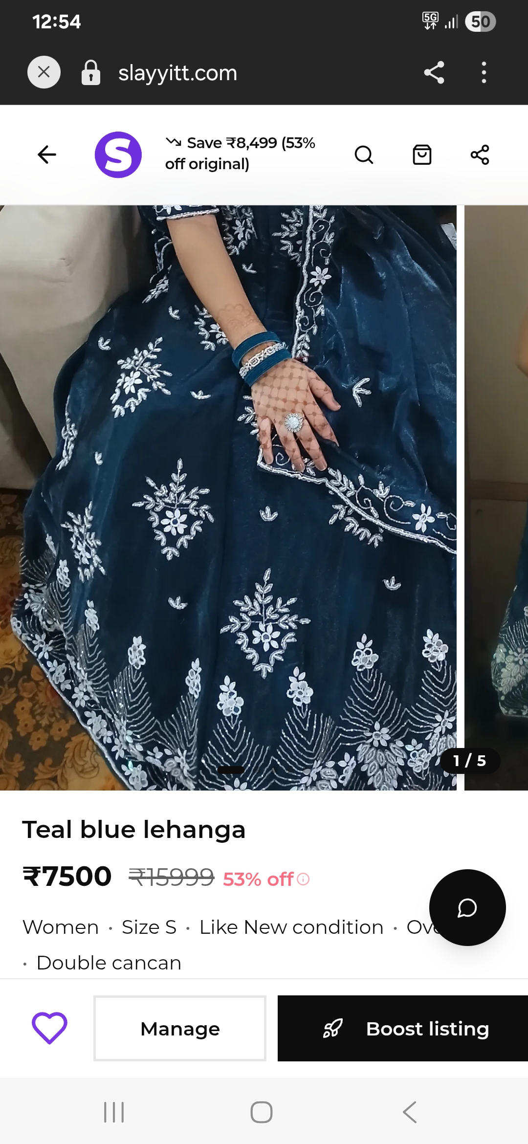 Teal blue embroidered lehanga — pre-loved Ethnic Wear on Slayyitt