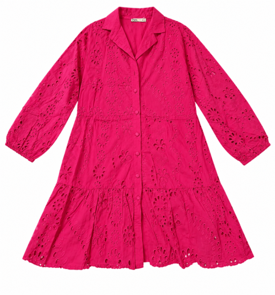 ZARA Fuchsia Pink Floral Embroidered Dress — pre-loved Dresses & One-Pieces on Slayyitt