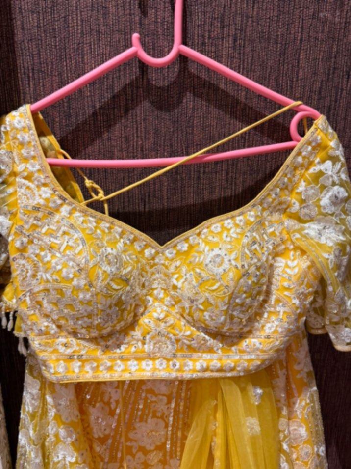 Meena Bazaar Mustard Embellished Lehenga – Brand New — pre-loved Ethnic Wear on Slayyitt