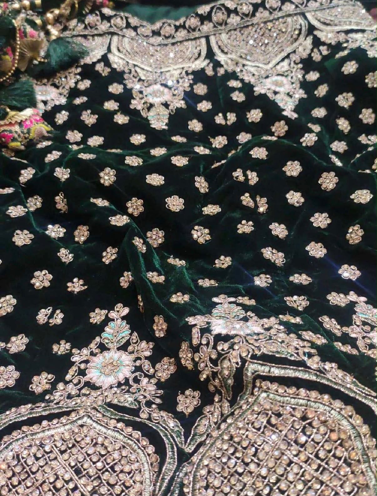 STONE WORK LEHENGA CHOLI SET - EMERALD GREEN — pre-loved Indian Festival & Wedding Wear on Slayyitt