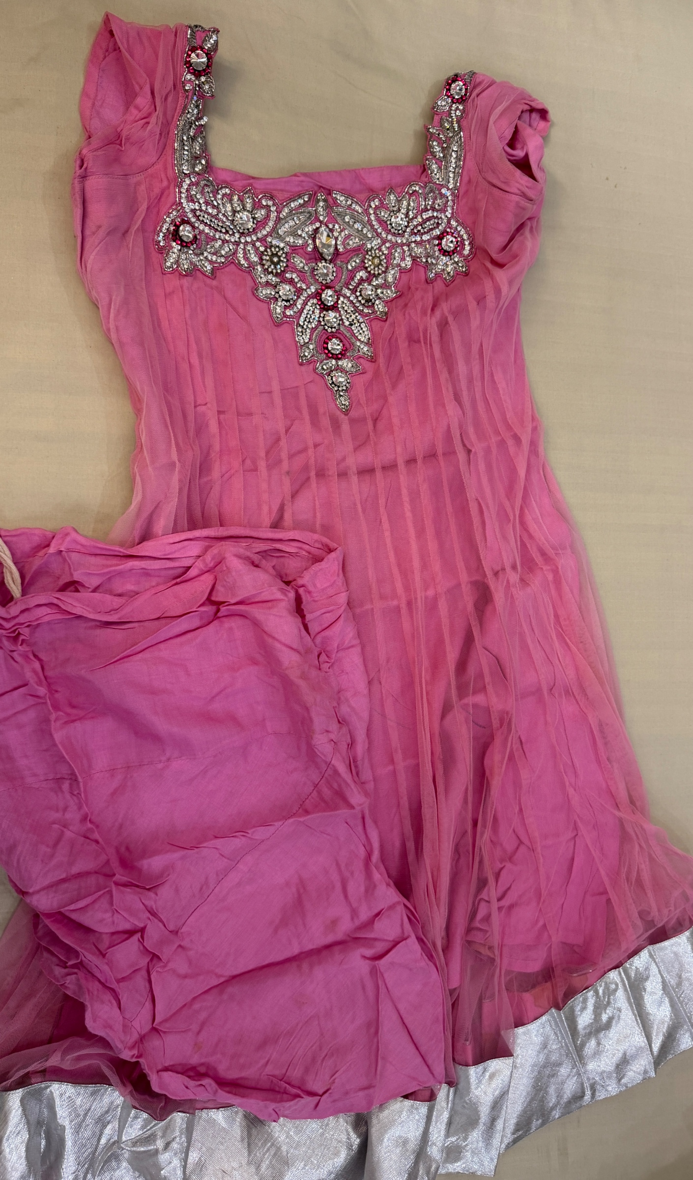 Pink Anarkali with salwar and dupatta — pre-loved Ethnic Wear on Slayyitt