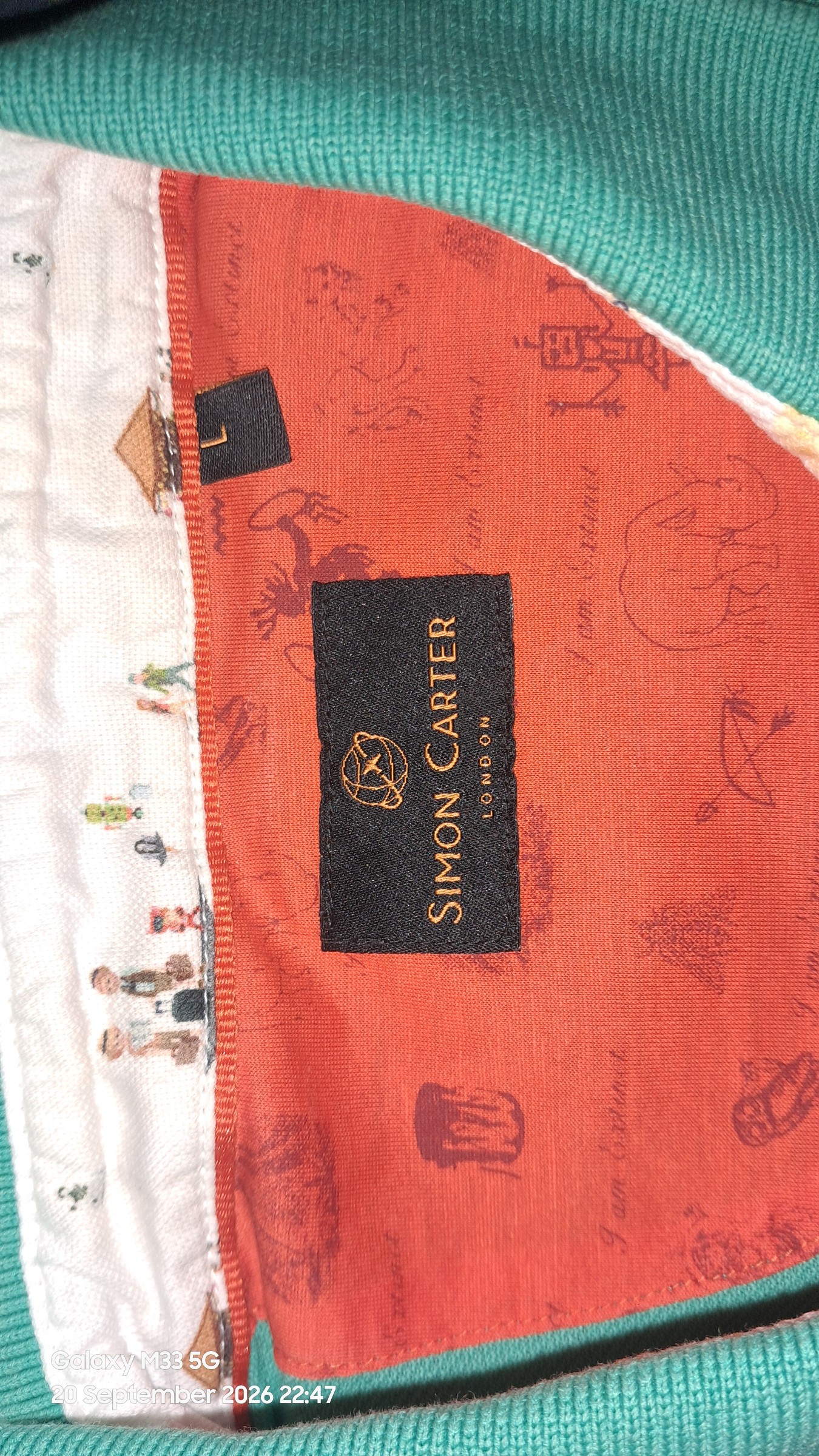 Simon Carter ( London) teal printed polo tshirt — pre-loved Tops on Slayyitt