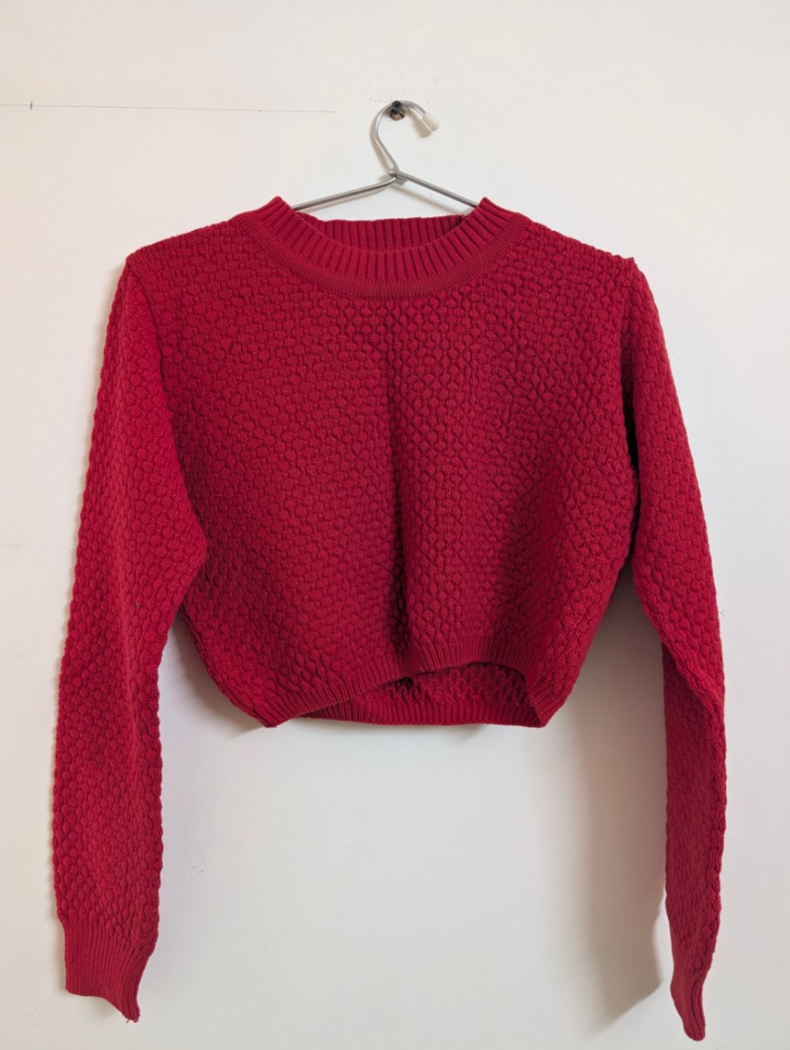 Red Textured Cropped Sweater — pre-loved Tops on Slayyitt