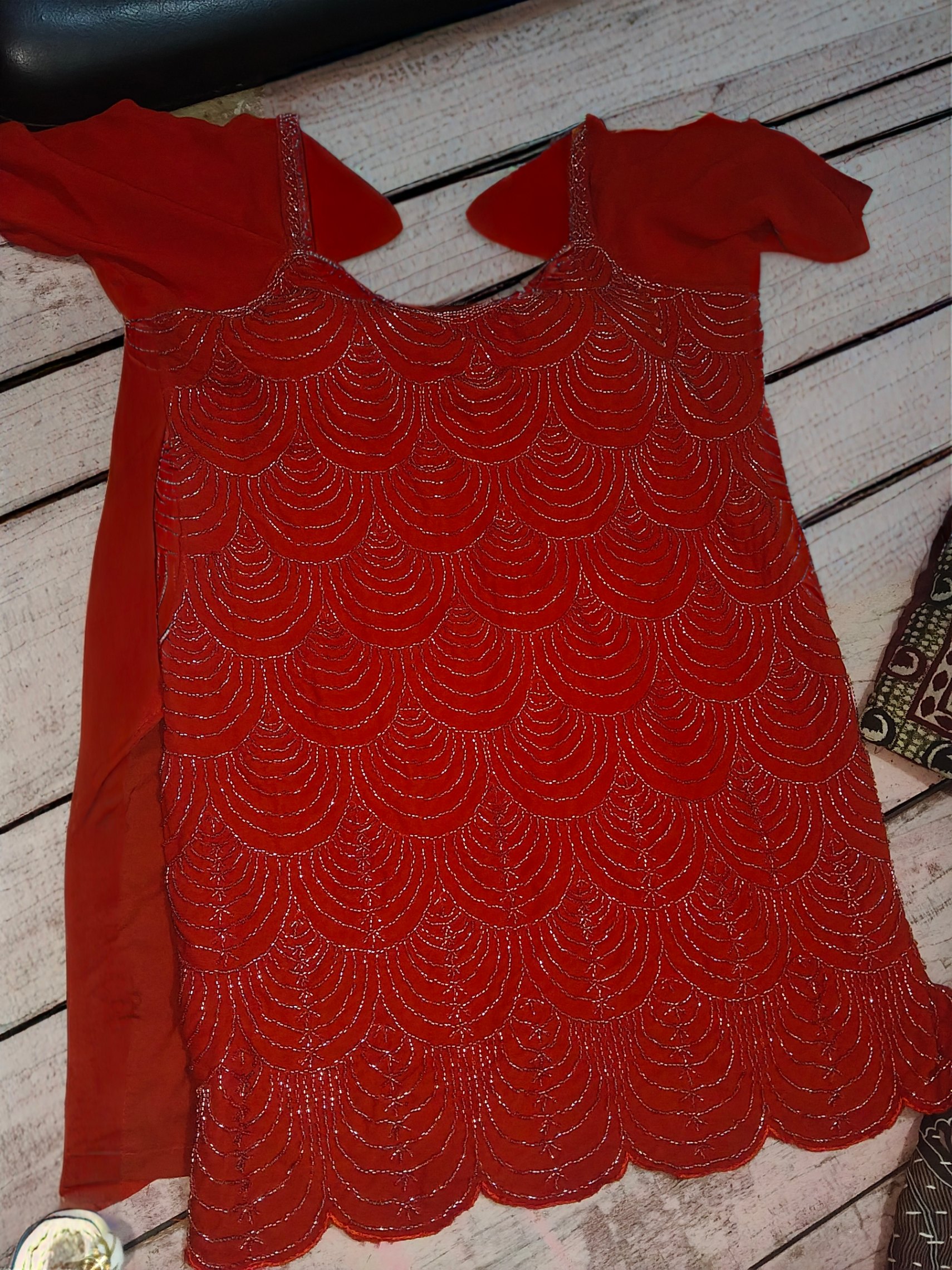 Stunning flared plazo embroidery kurti sei with dupatta — pre-loved Indian Festival & Wedding Wear on Slayyitt
