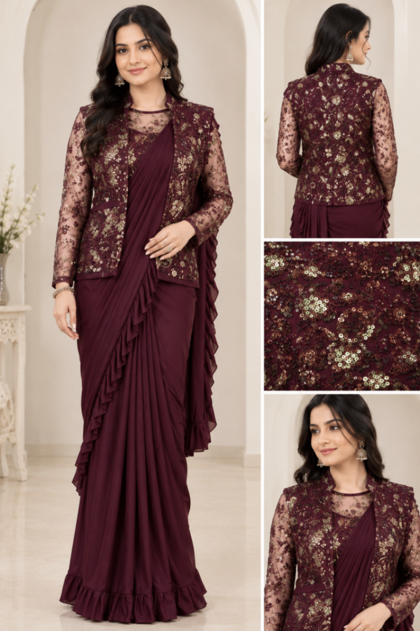 Ready to wear Saree with beads jacket — pre-loved Indian Festival & Wedding Wear on Slayyitt