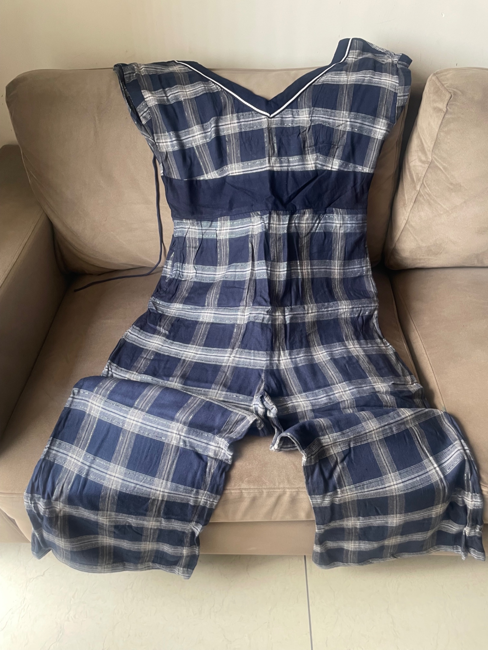 Navy blue plaid checks yarn dyed cotton jumpsuit — pre-loved Dresses & One-Pieces on Slayyitt