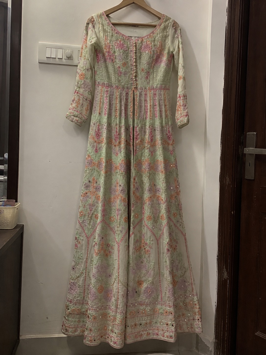 Long Chikankari-style embroidery Lahenga Anarkali — pre-loved Indian Festival & Wedding Wear on Slayyitt