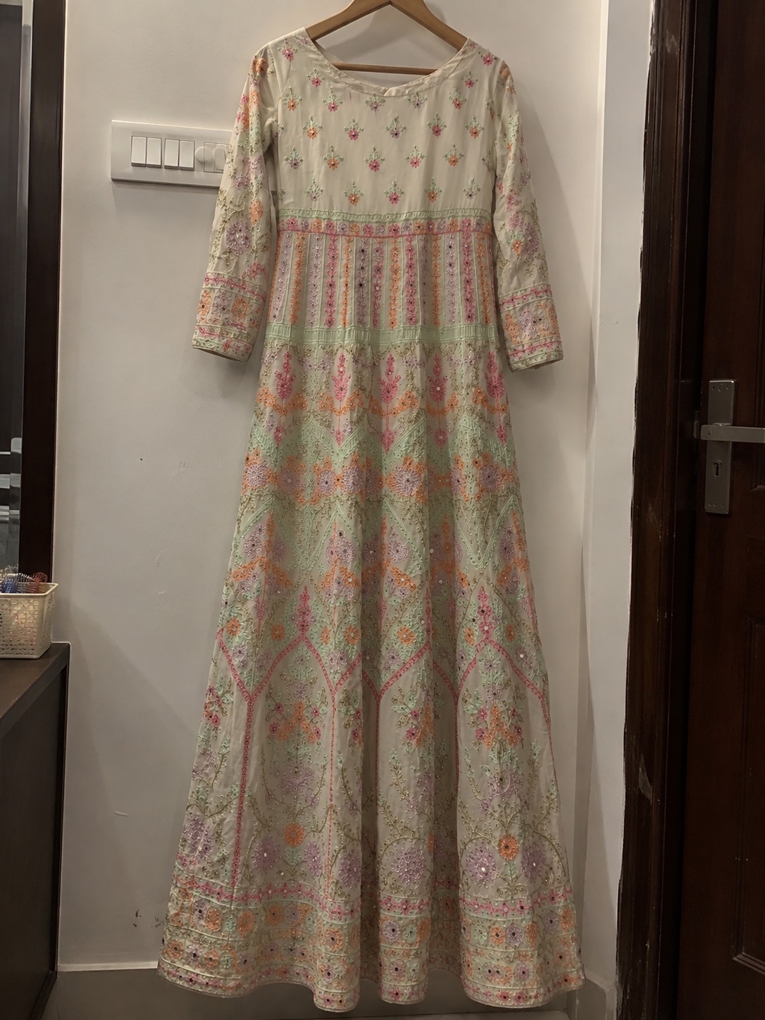 Long Chikankari-style embroidery Lahenga Anarkali — pre-loved Indian Festival & Wedding Wear on Slayyitt
