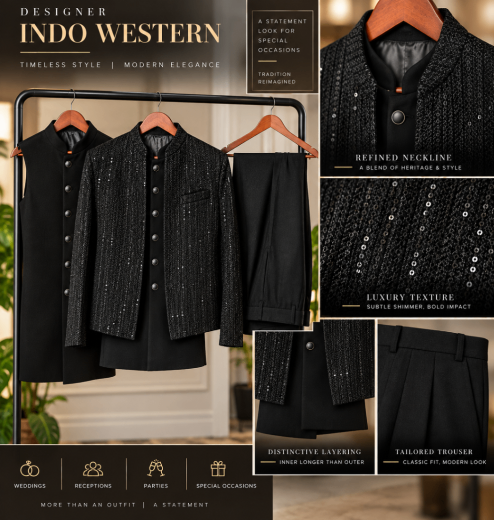Black Designer Indo-Western – 3-Piece Set — pre-loved Indian Festival & Wedding Wear on Slayyitt