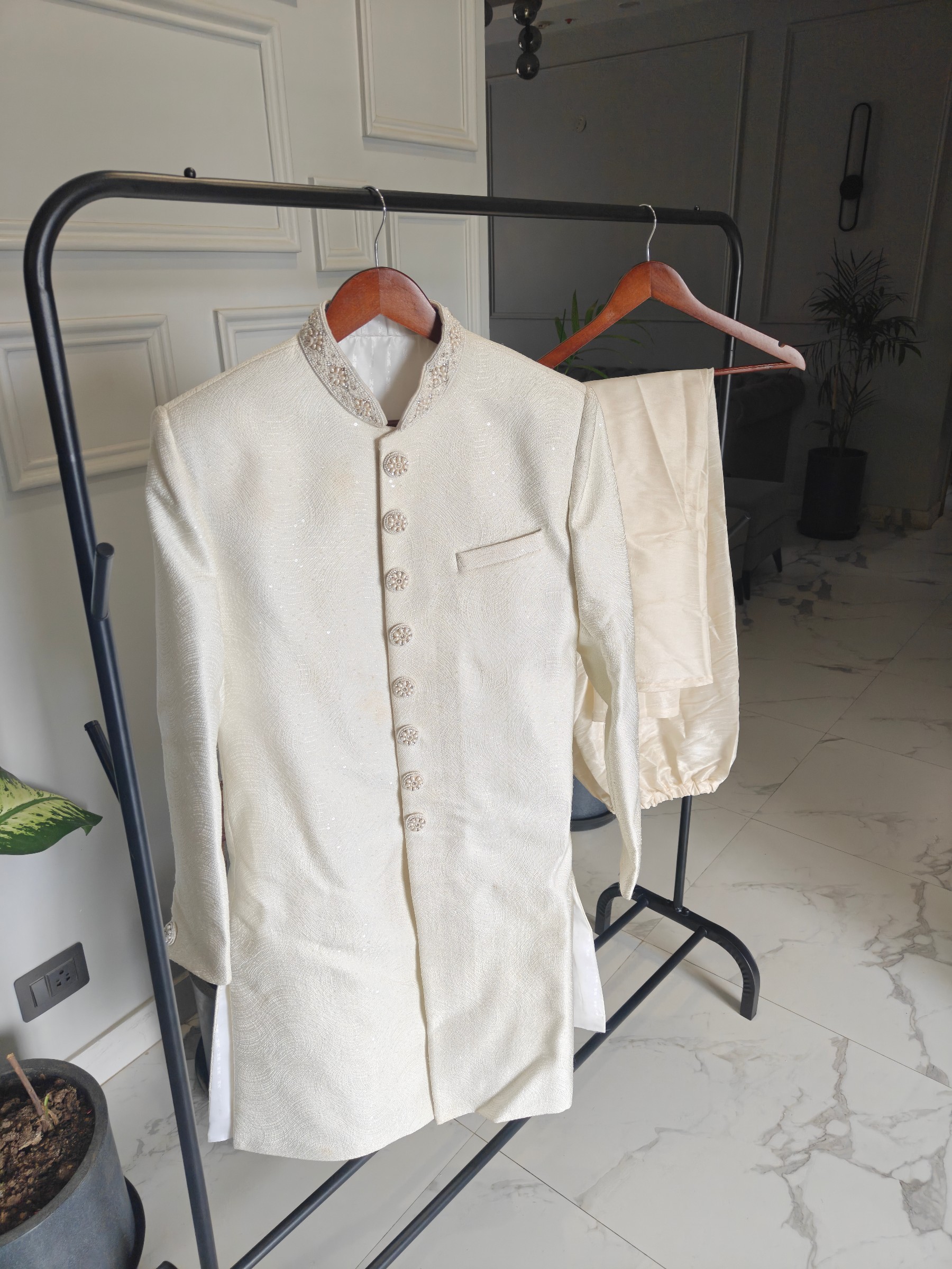 Designer Off-White Sherwani Set – Elegant & Premium — pre-loved Indian Festival & Wedding Wear on Slayyitt