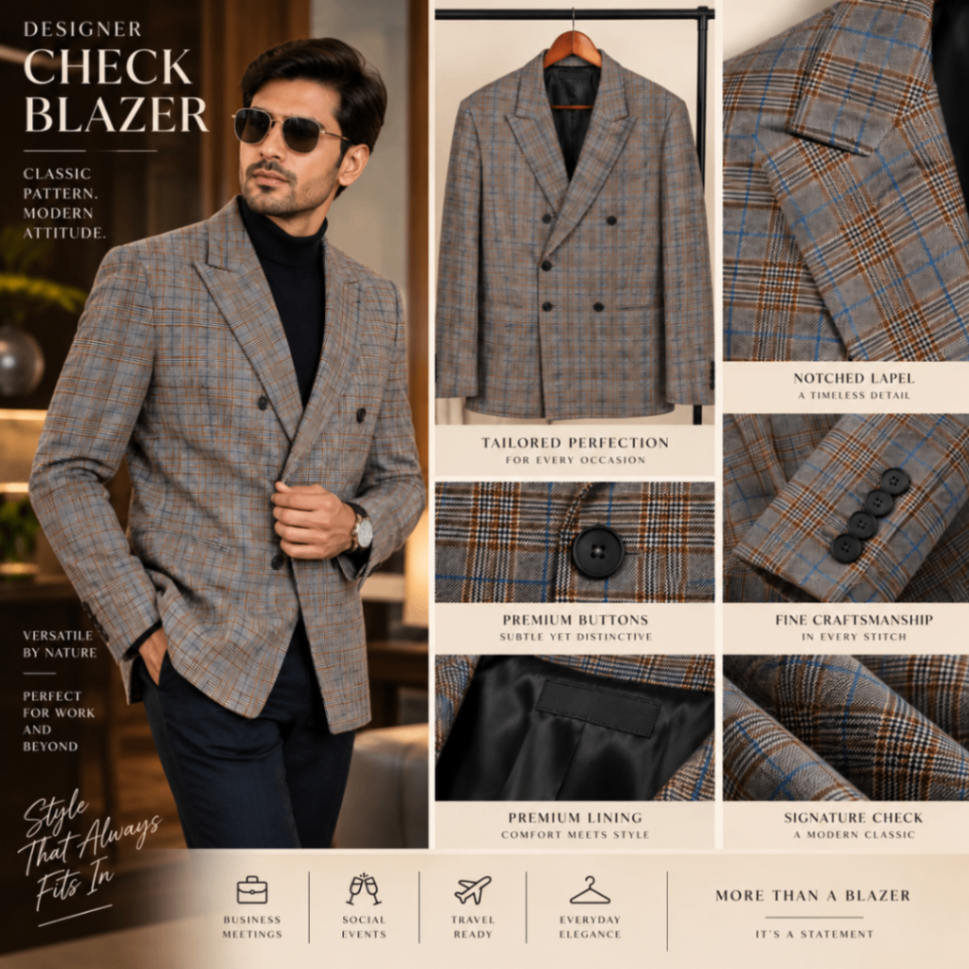 Designer Check Blazer – Premium Double-Breasted — pre-loved Outerwear on Slayyitt