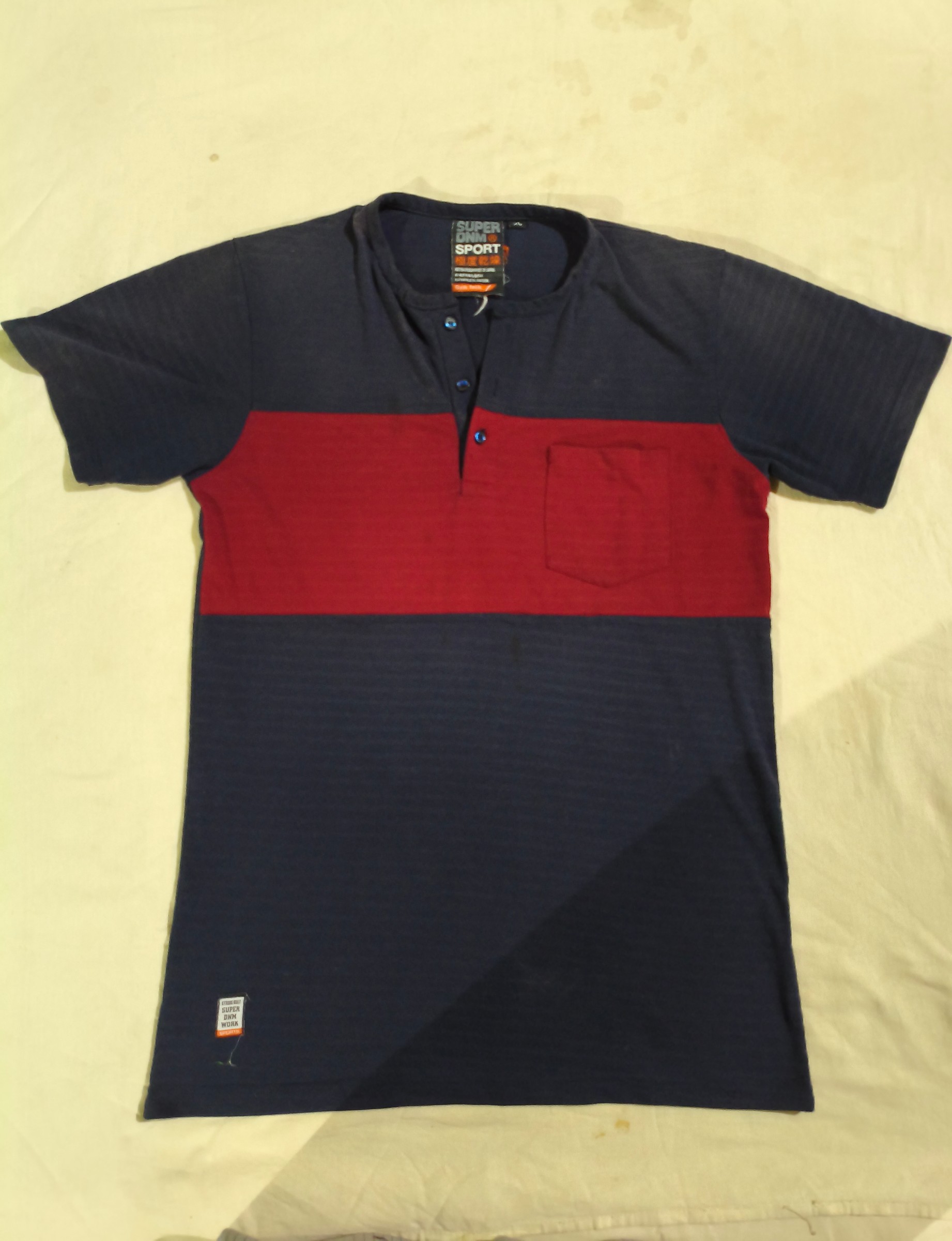 SUPER DNMX SPORT Men's Navy & Red Colour Block Henley T-Shirt — pre-loved Vintage & Thrift on Slayyitt