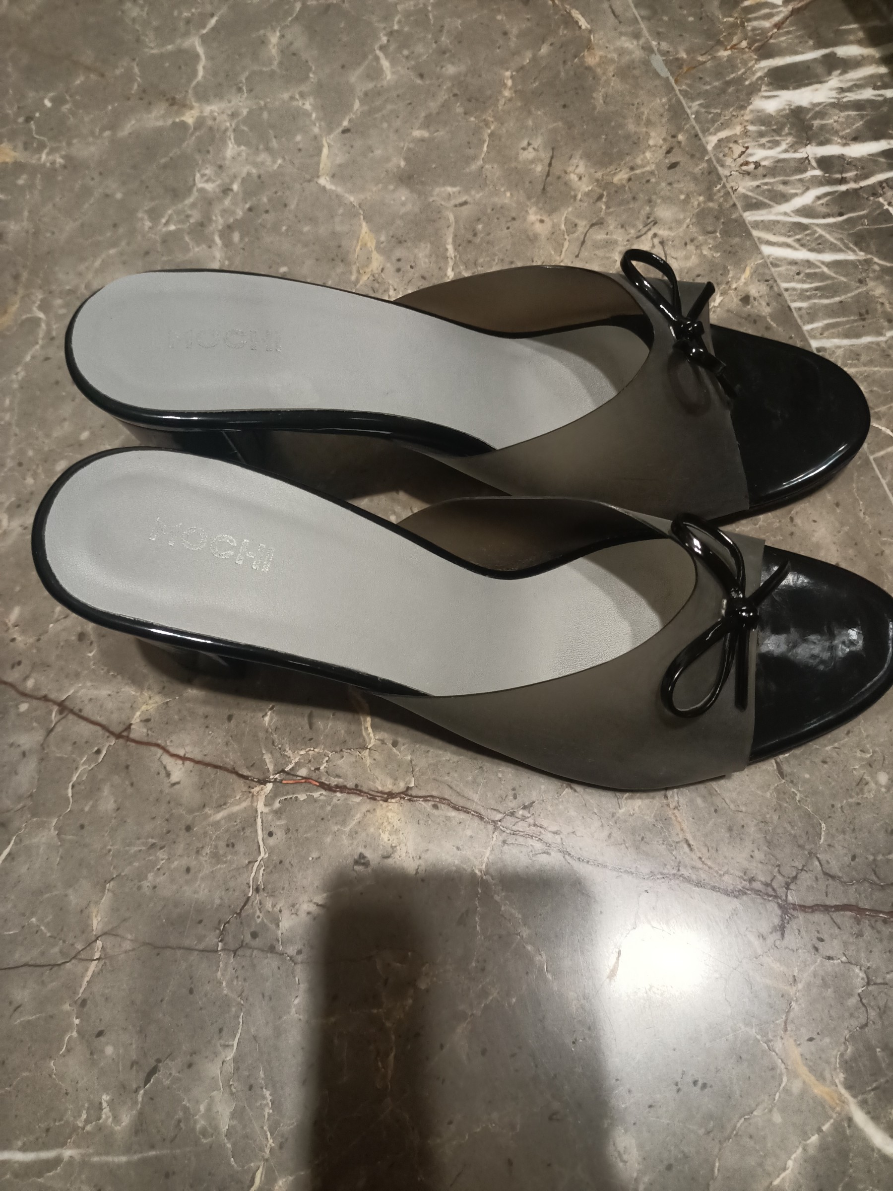 Mochi Black Mule Heels – Bow Detail (Size UK 6 / EU 39, approx.) – Worn Only Once — pre-loved Footwear on Slayyitt