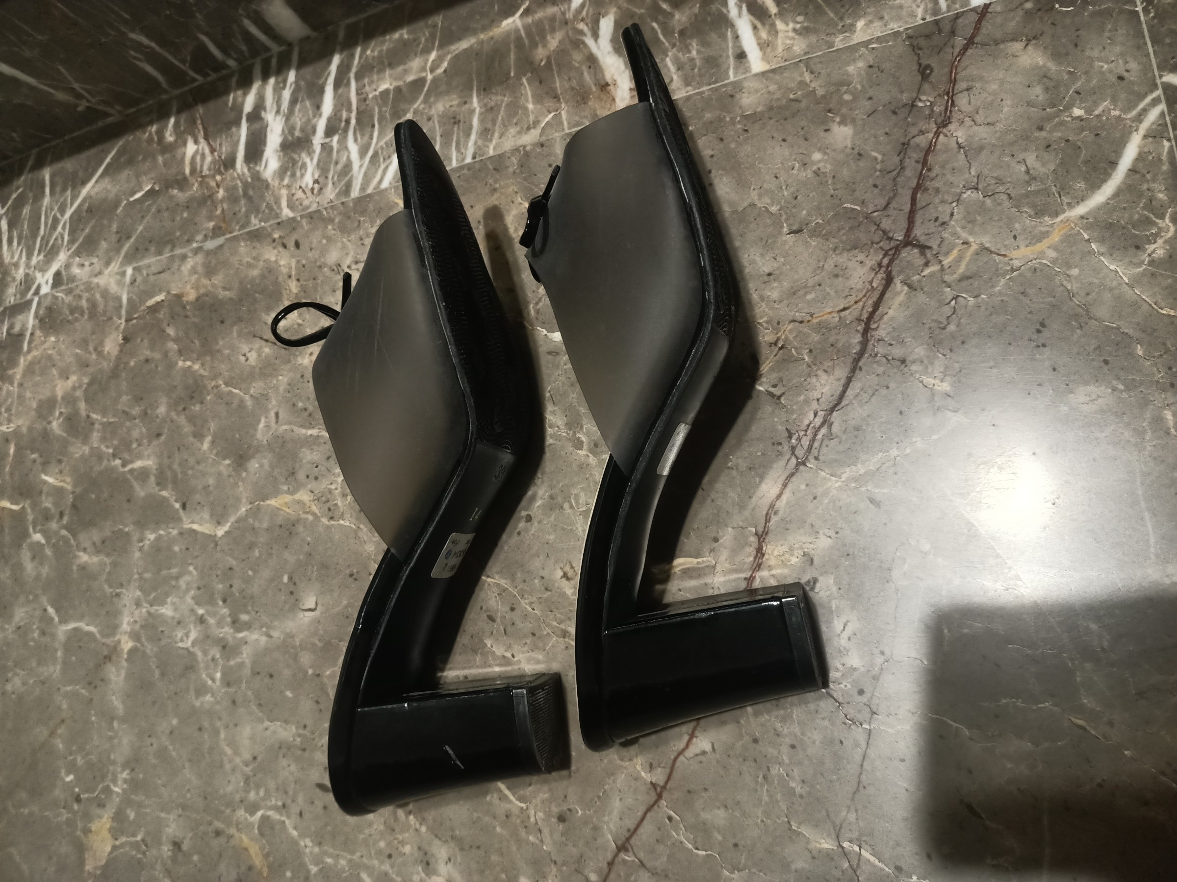Mochi Black Mule Heels – Bow Detail (Size UK 6 / EU 39, approx.) – Worn Only Once — pre-loved Footwear on Slayyitt