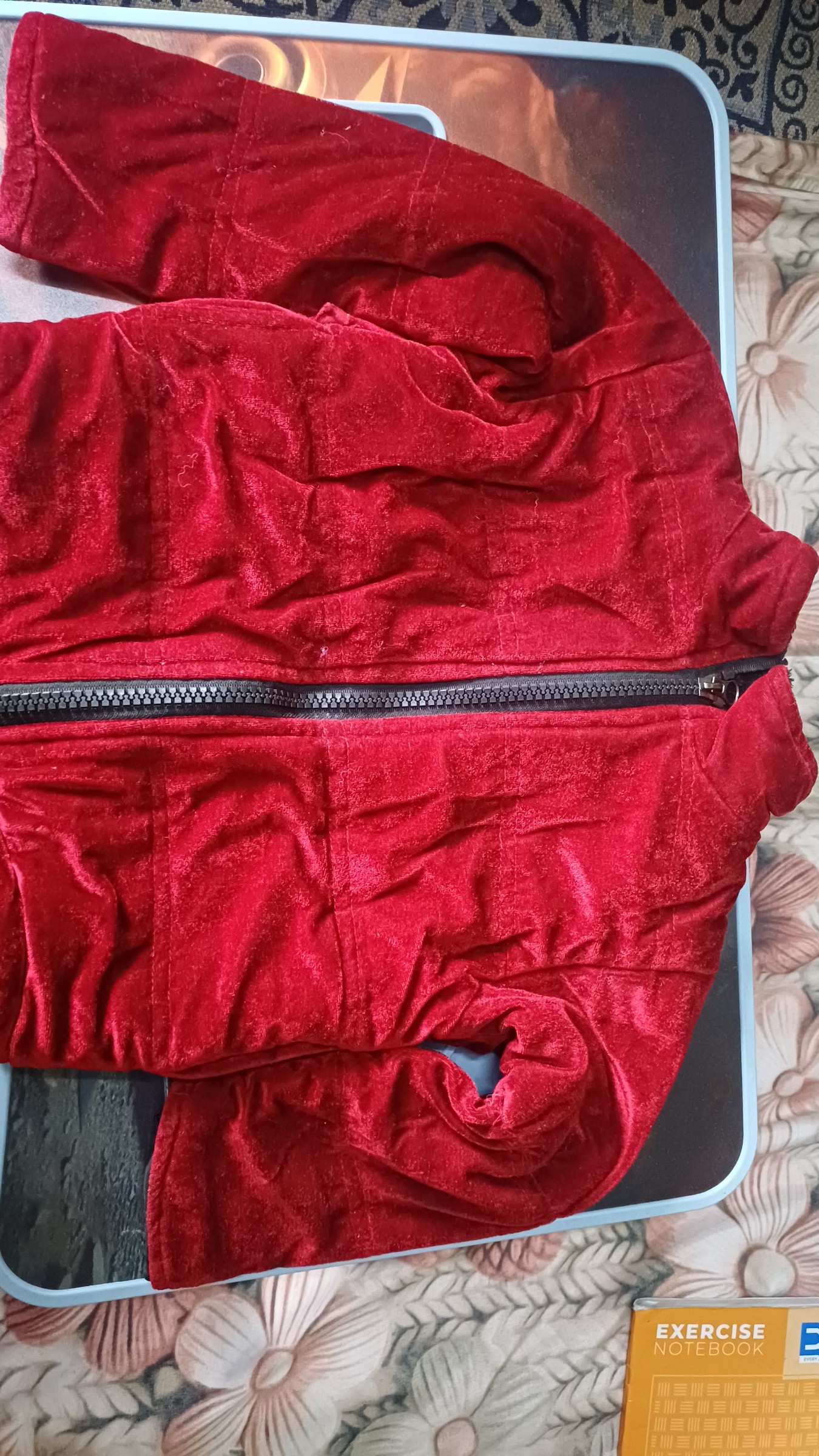 Premium Red Velvet Winter Jacket with Warm Black Inner LiningStylish Red Velour Quilted Jacket for Women - Super Soft & Warm — pre-loved Outerwear on Slayyitt