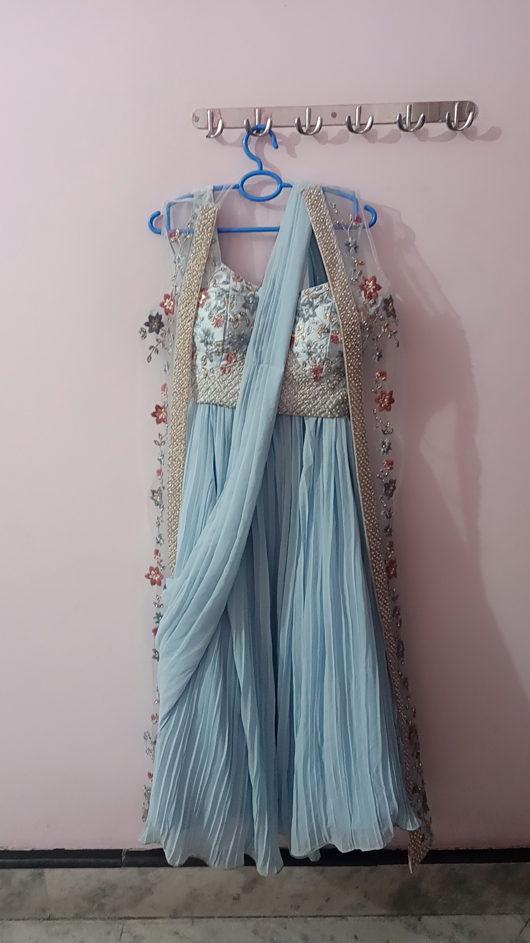 Elegant embroidered light blue saree look lehenga — pre-loved Indian Festival & Wedding Wear on Slayyitt