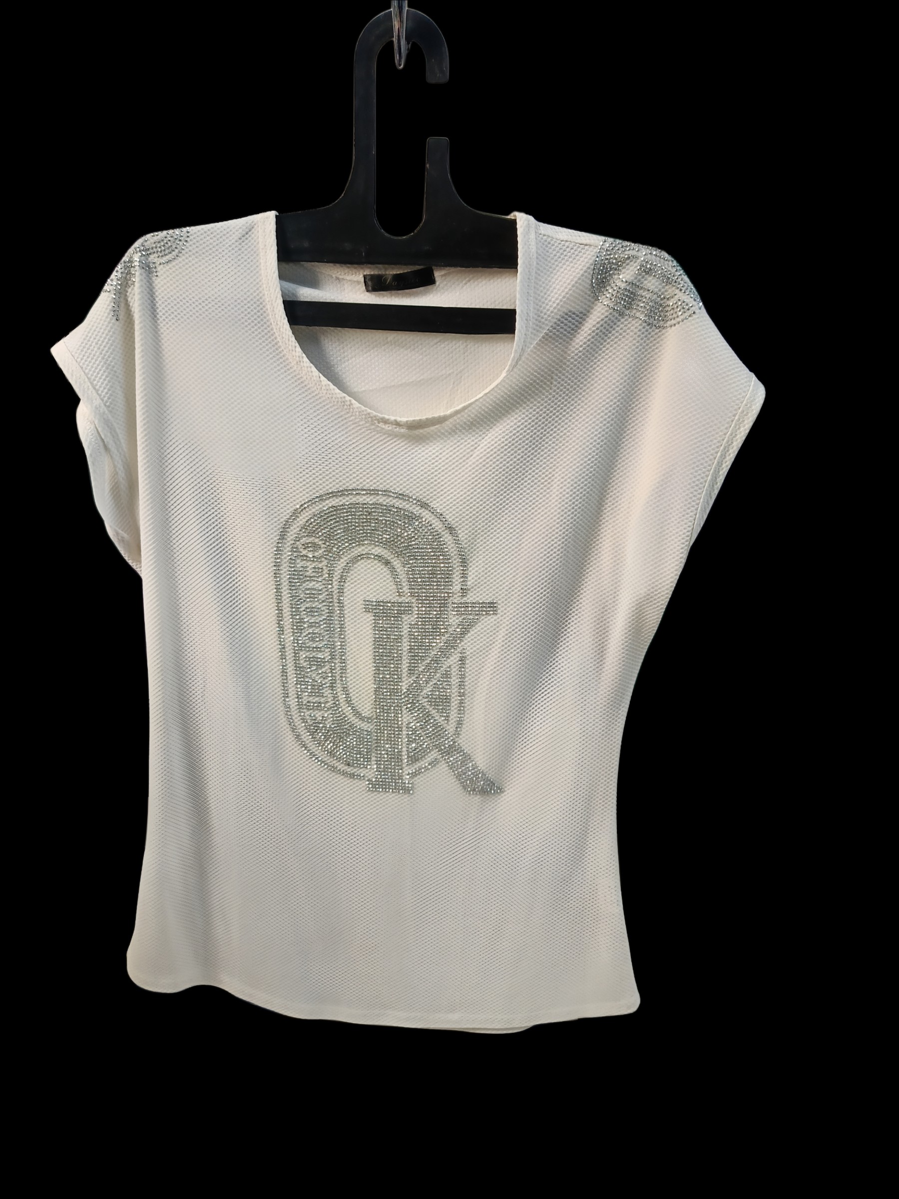 White Rhinestone Semi-Sheer Sparkle Statement Top — pre-loved Tops on Slayyitt