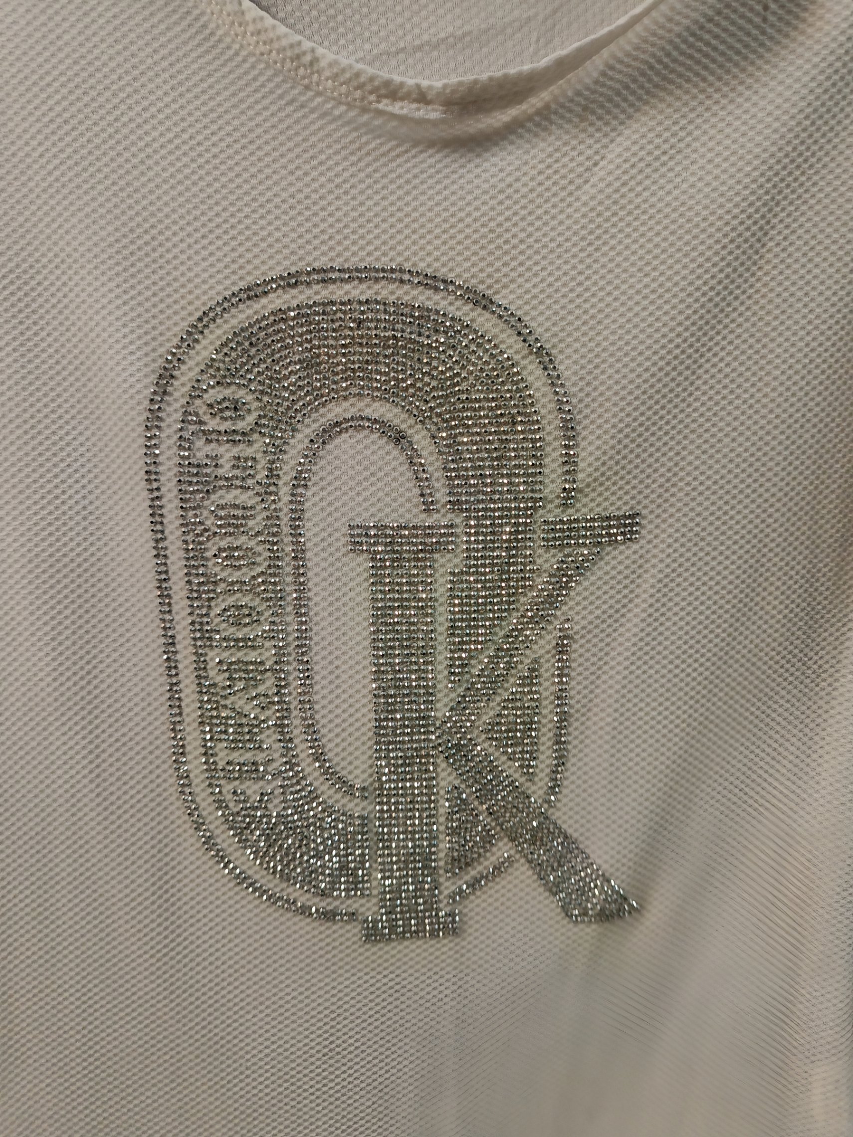 White Rhinestone Semi-Sheer Sparkle Statement Top — pre-loved Tops on Slayyitt