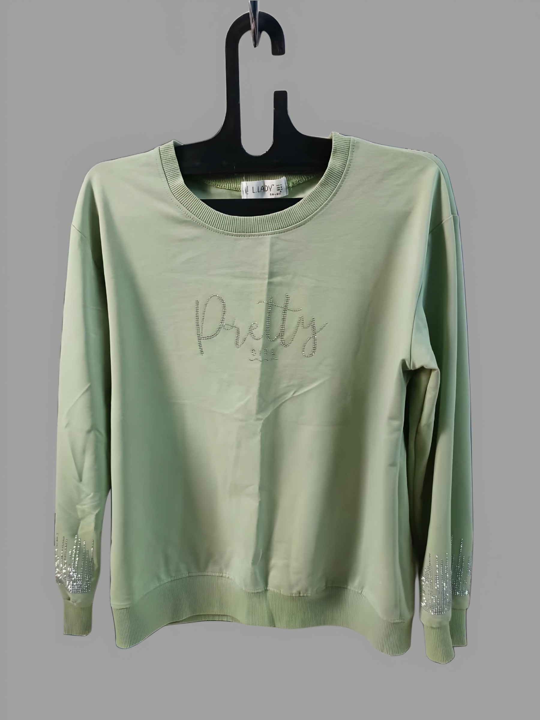 Pistachio Green Rhinestone Sweatshirt — pre-loved Tops on Slayyitt