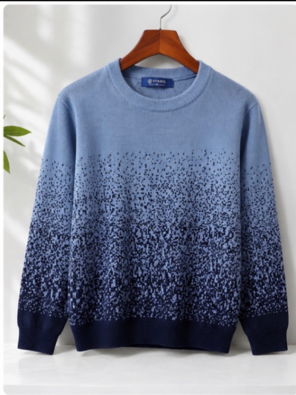 SYMBOL Men’s Gradient Knit Sweater | Blue & Navy Pixel Design | Full Sleeve Crew Neck | XL — pre-loved Tops on Slayyitt