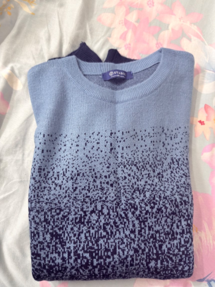 SYMBOL Men’s Gradient Knit Sweater | Blue & Navy Pixel Design | Full Sleeve Crew Neck | XL — pre-loved Tops on Slayyitt