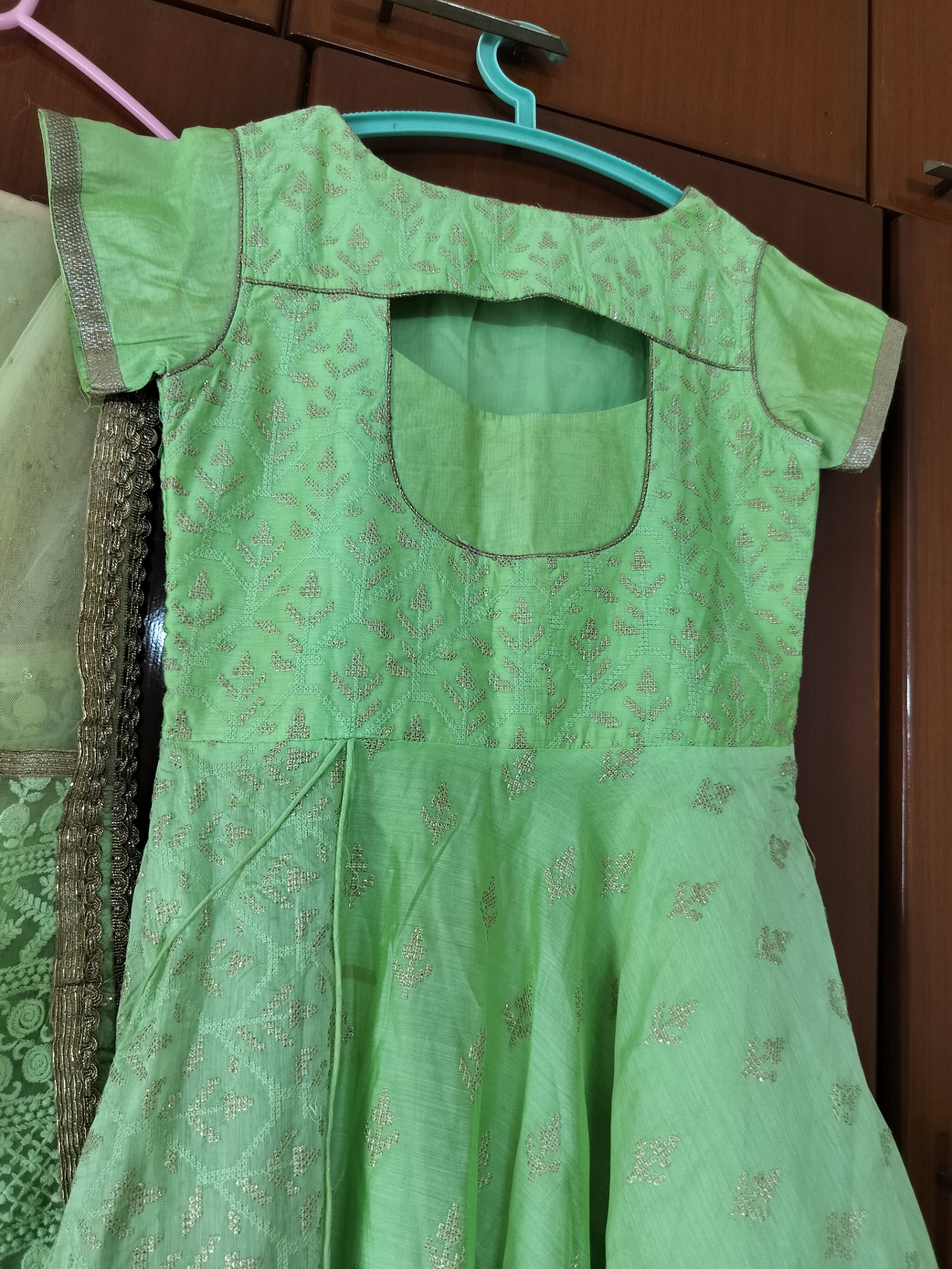 Pistachio green floor length anarkali — pre-loved Indian Festival & Wedding Wear on Slayyitt