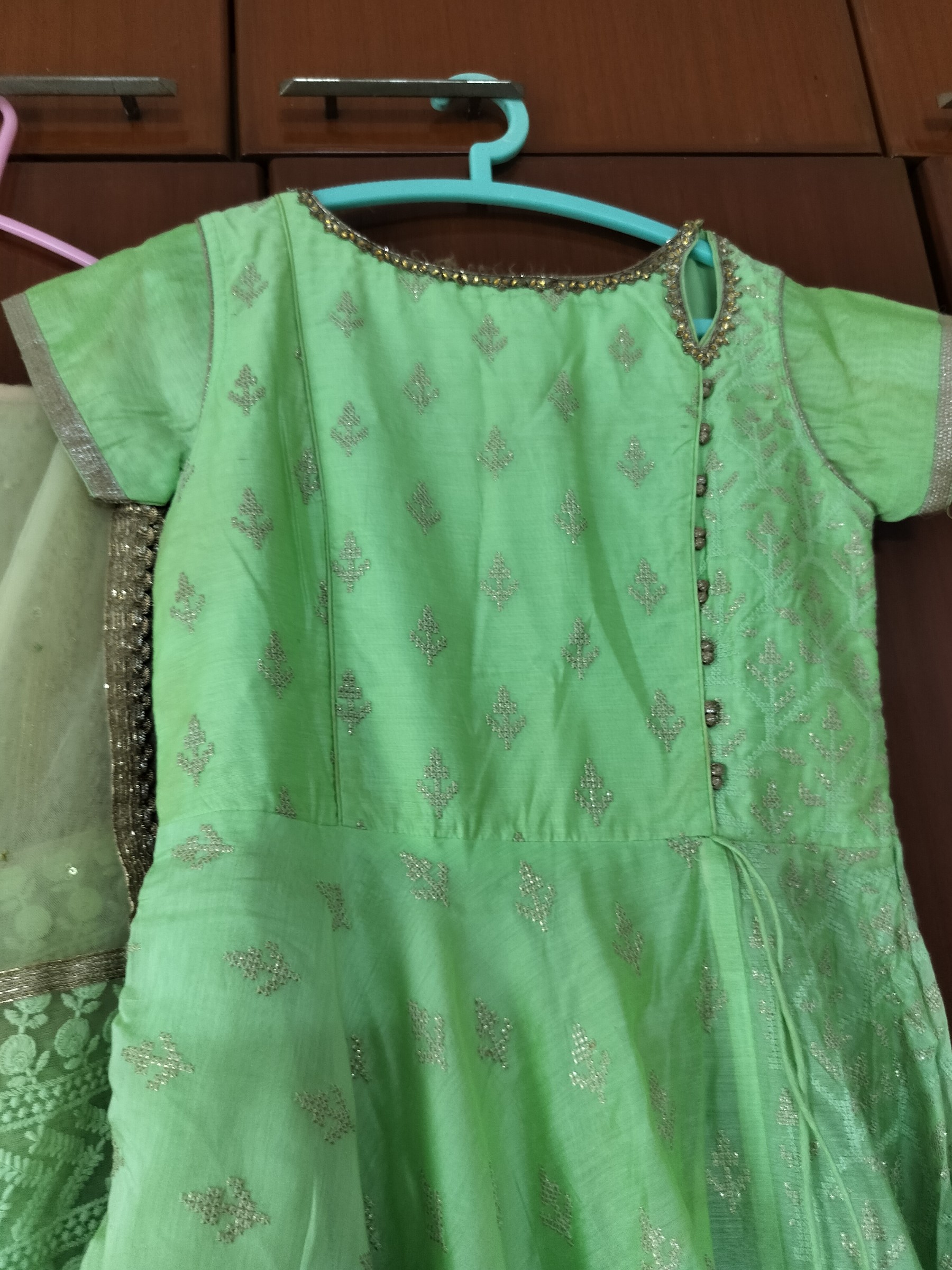 Pistachio green floor length anarkali — pre-loved Indian Festival & Wedding Wear on Slayyitt