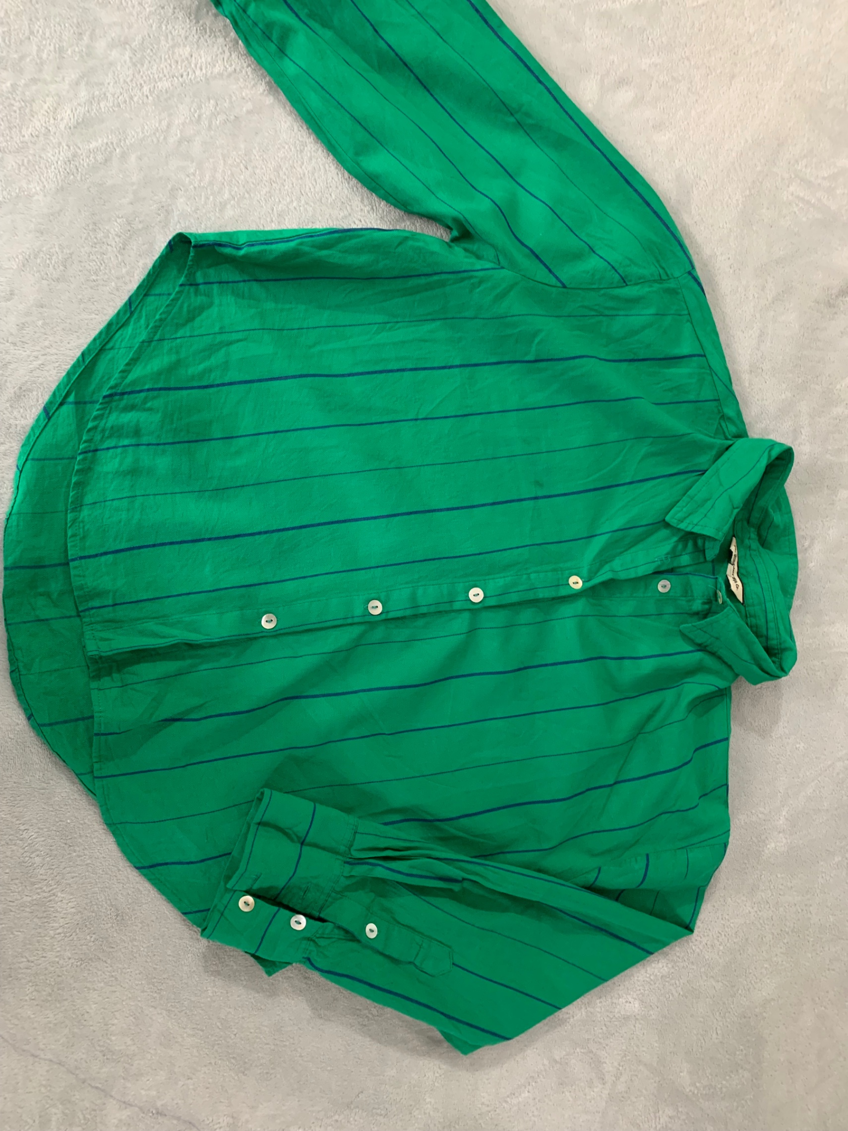 Emerald Green Striped Button-Down Shirt — pre-loved Tops on Slayyitt