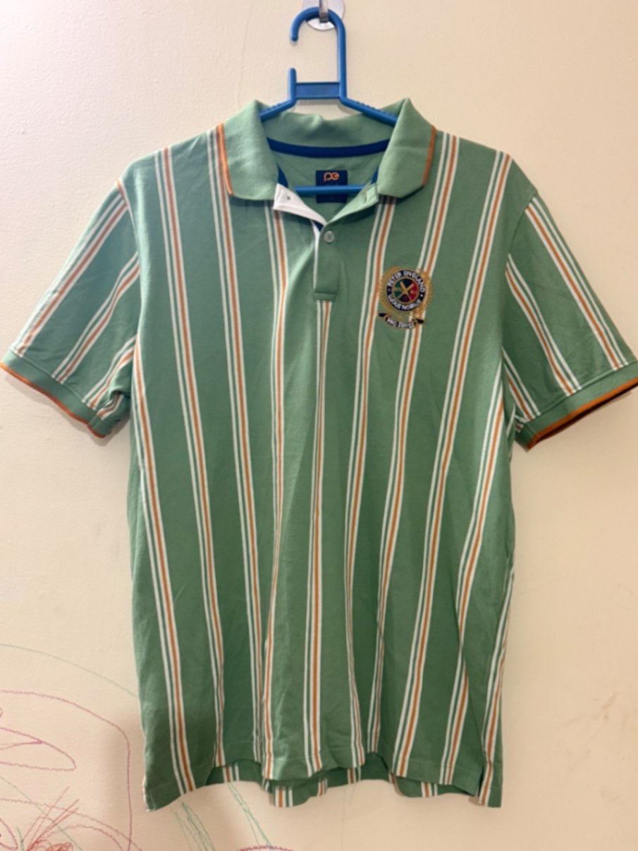 Peter England Sport Striped Polo T-Shirt – Green | Size L — pre-loved Tops on Slayyitt