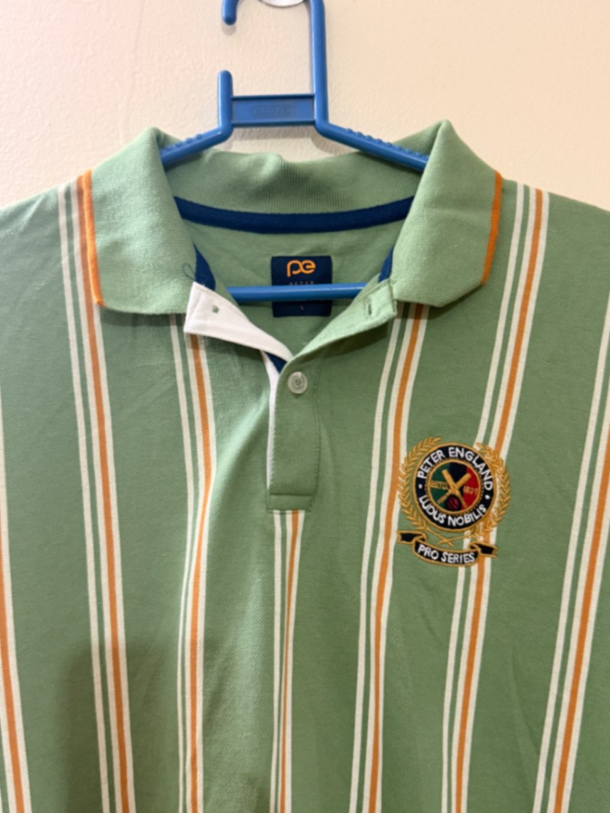 Peter England Sport Striped Polo T-Shirt – Green | Size L — pre-loved Tops on Slayyitt
