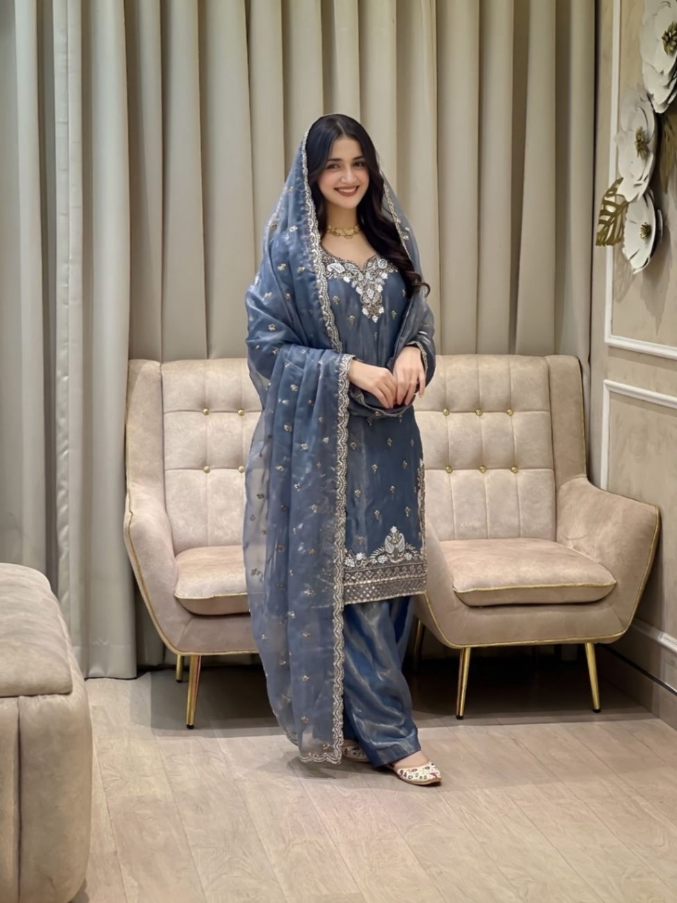 Festival Special Designer Embroidery Farshi Palazzo Set – AC-7109 — pre-loved Indian Festival & Wedding Wear on Slayyitt