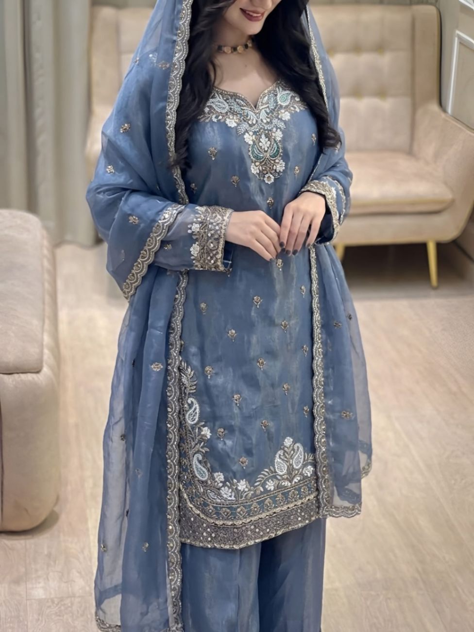 Festival Special Designer Embroidery Farshi Palazzo Set – AC-7109 — pre-loved Indian Festival & Wedding Wear on Slayyitt