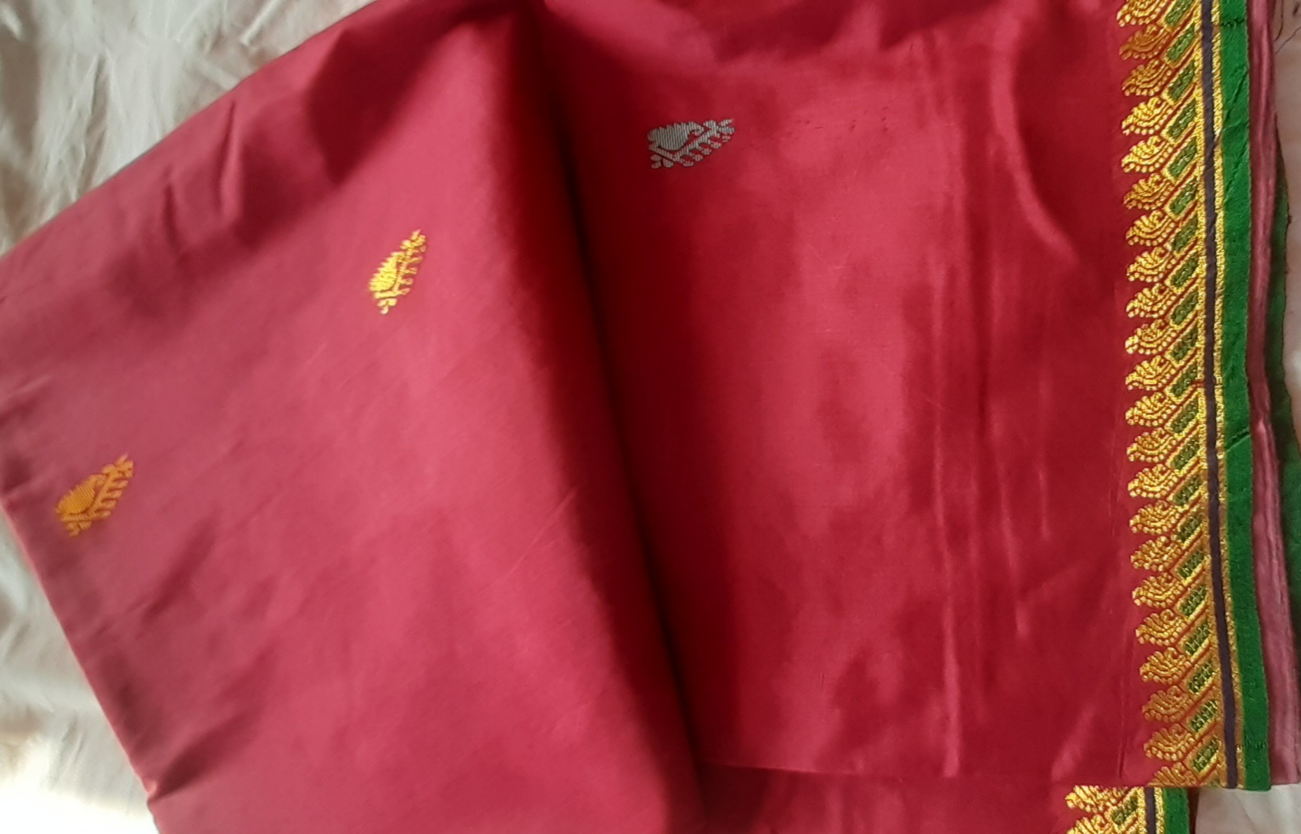 Wine coloured saree with gold ethnic motifs — pre-loved Ethnic Wear on Slayyitt