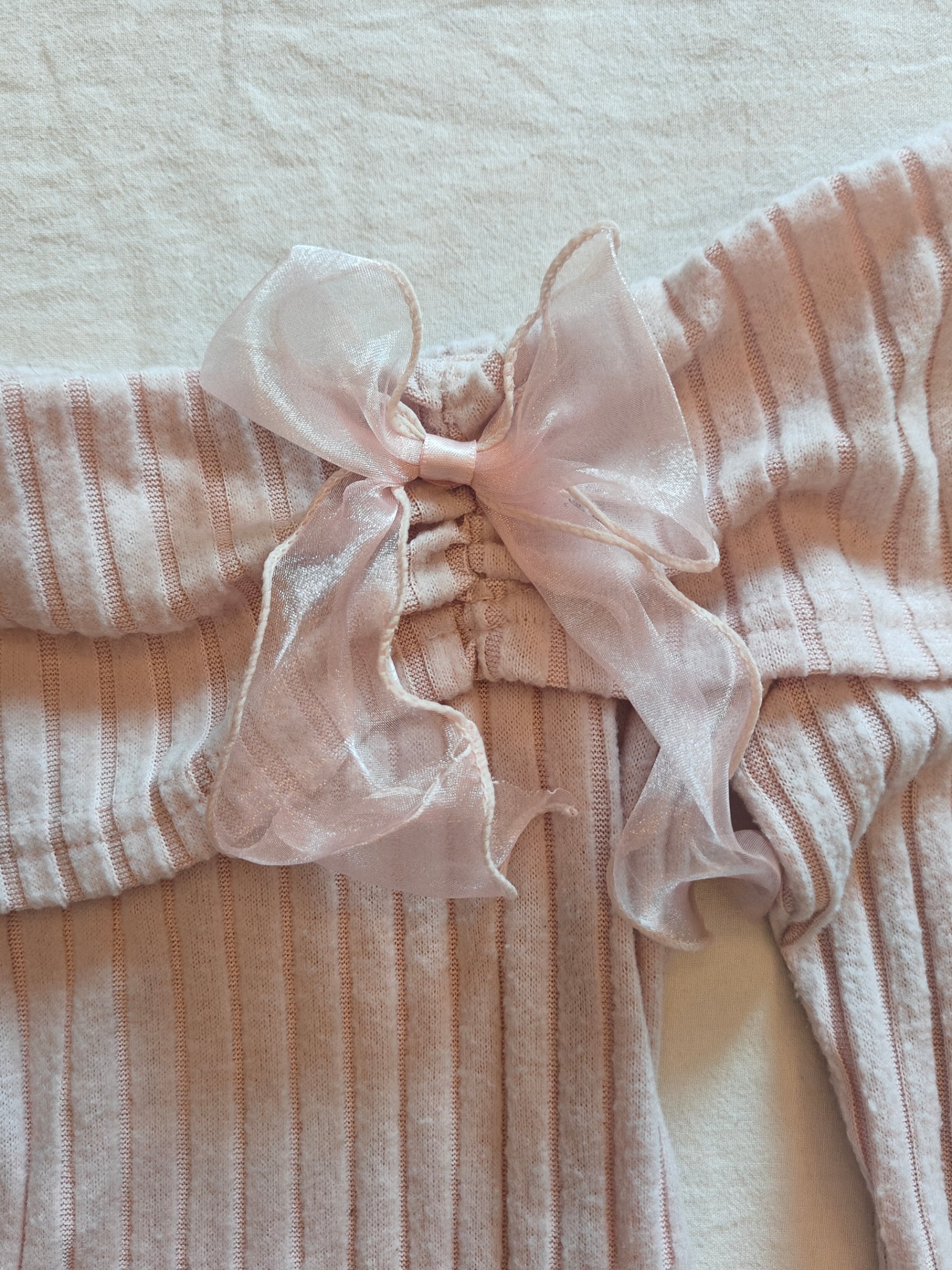 🌷newme light pink ribbed bardot blouse — pre-loved Tops on Slayyitt