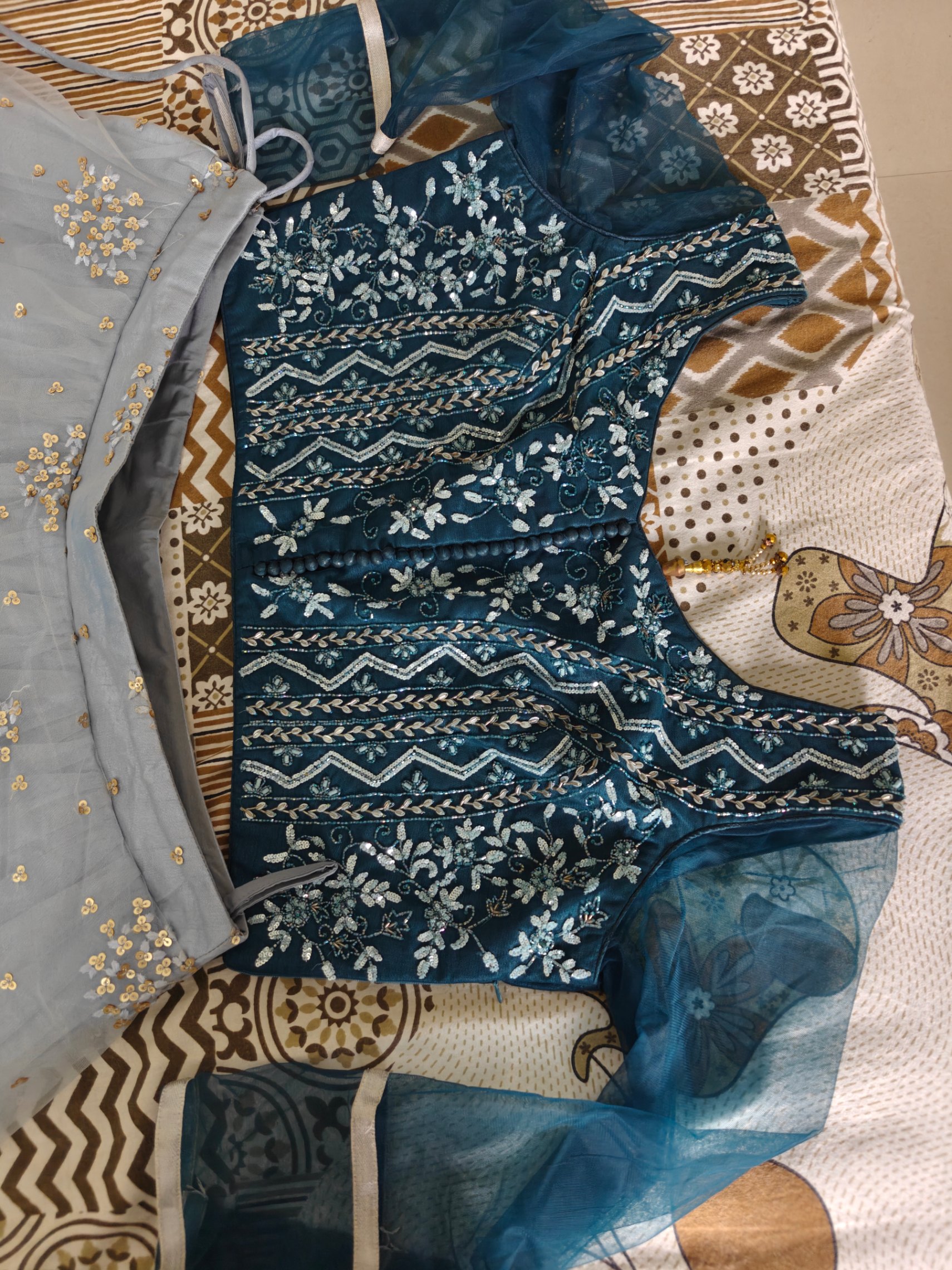 Baby blue and nevy blue crop top lehenga — pre-loved Indian Festival & Wedding Wear on Slayyitt