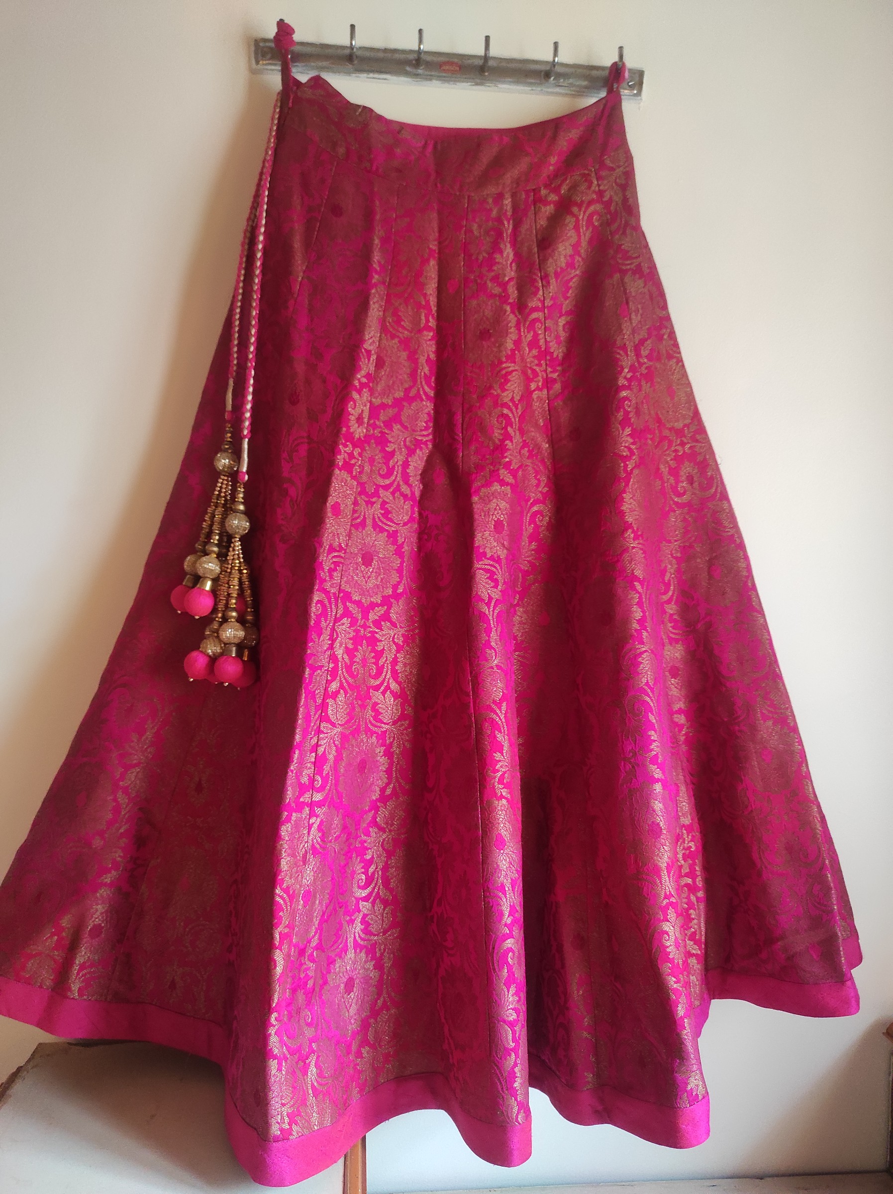 Rani Pink & Gold Designer-Style Lehenga with Dupatta – Pre-Loved — pre-loved Indian Festival & Wedding Wear on Slayyitt