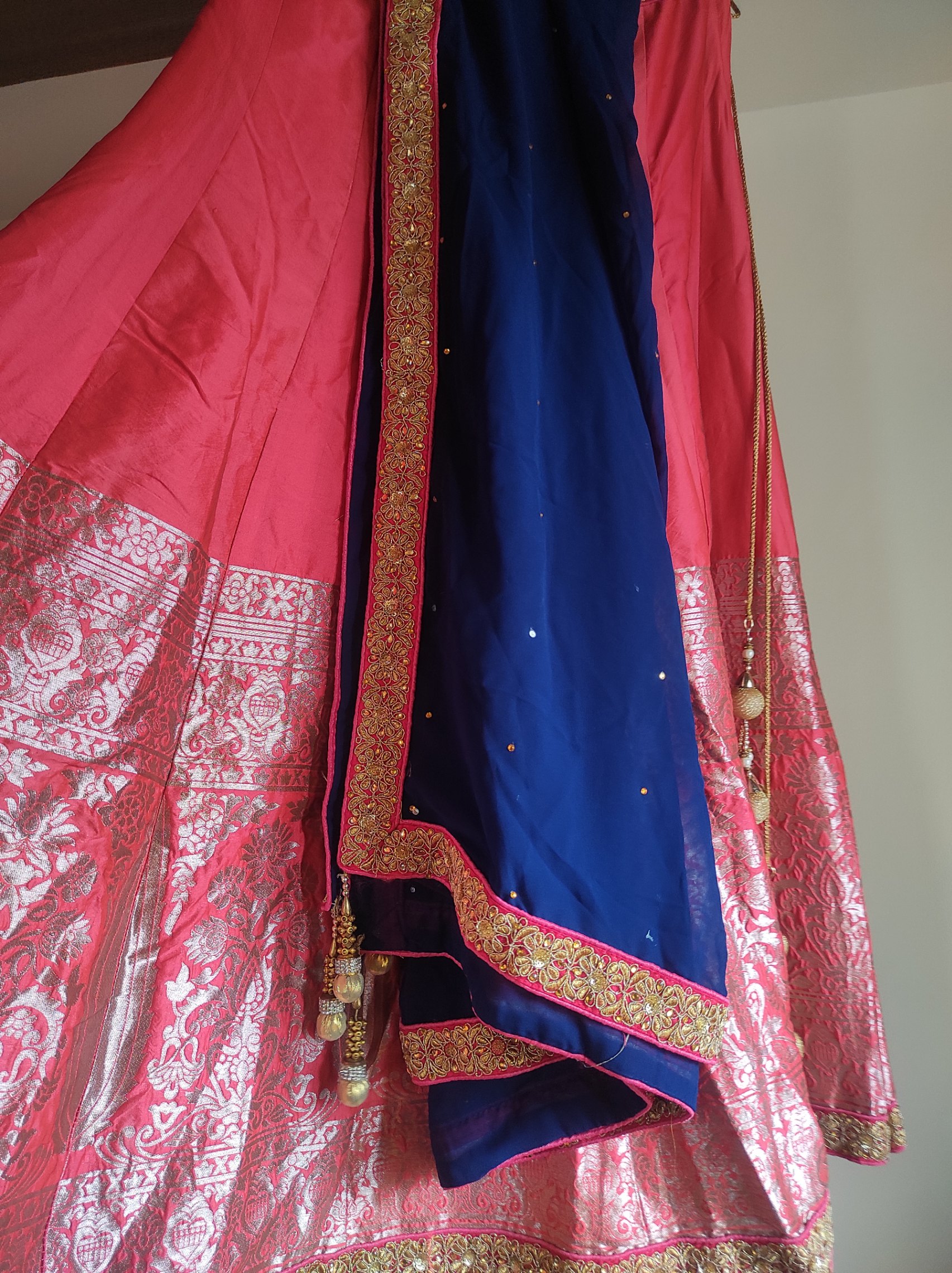 Beautiful Coral & Blue Ethnic Lehenga with Dupatta only — pre-loved Ethnic Wear on Slayyitt