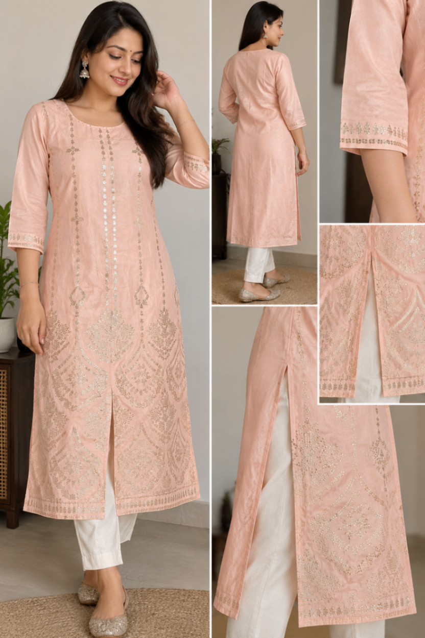 W Women Peach Pink Festive Kurta - Size 8 — pre-loved Ethnic Wear on Slayyitt