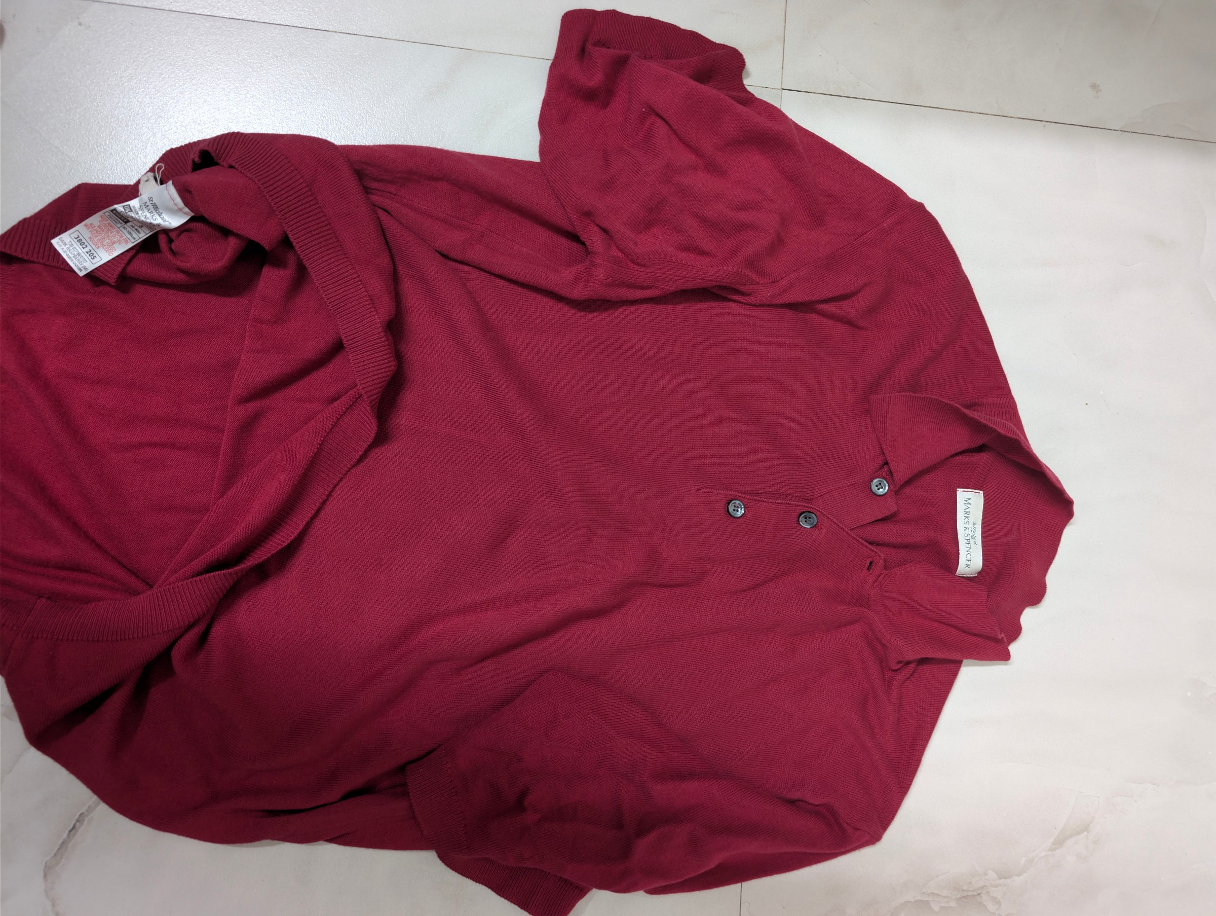 Vintage Marks & Spencer 'St Michael' Knitted Polo Shirt | Burgundy Maroon | Size Medium — pre-loved Tops on Slayyitt
